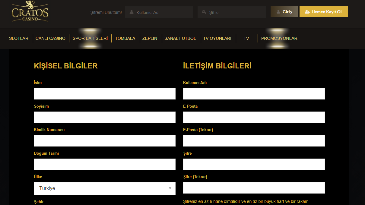 Cratosslot Kayıt Sayfası
