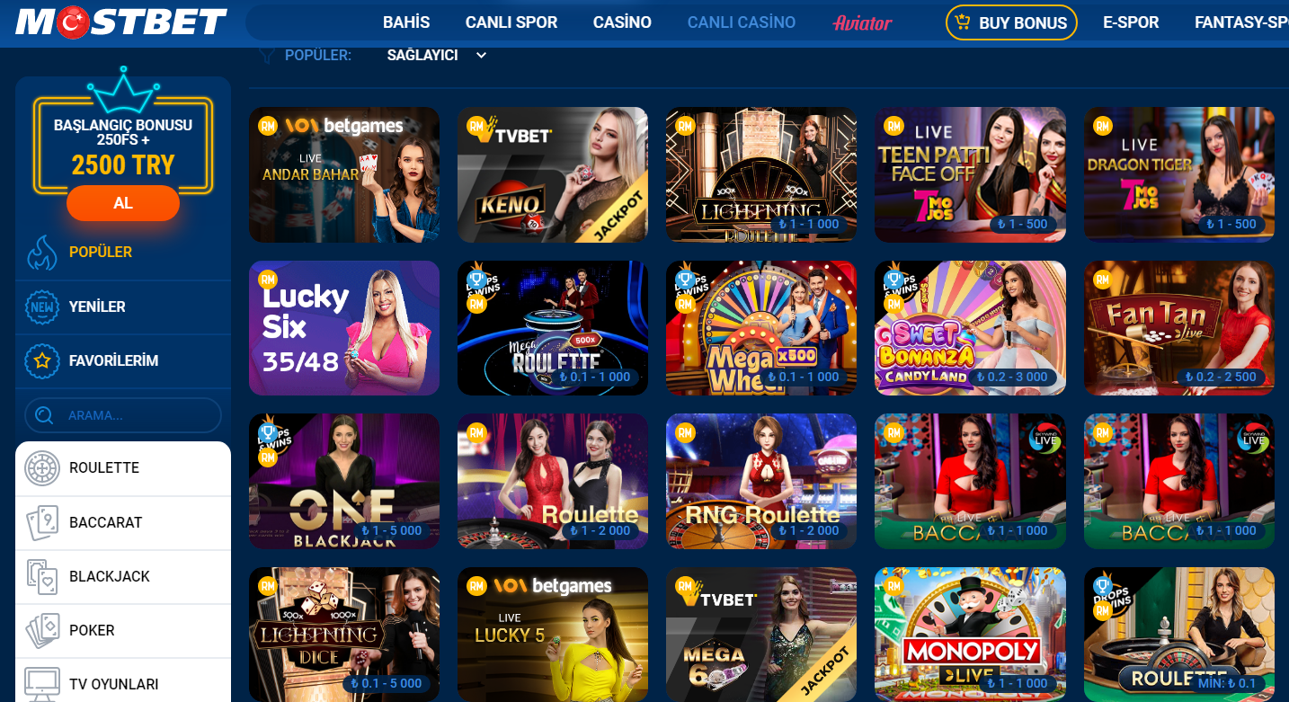 Mostbet Casino Oyunları