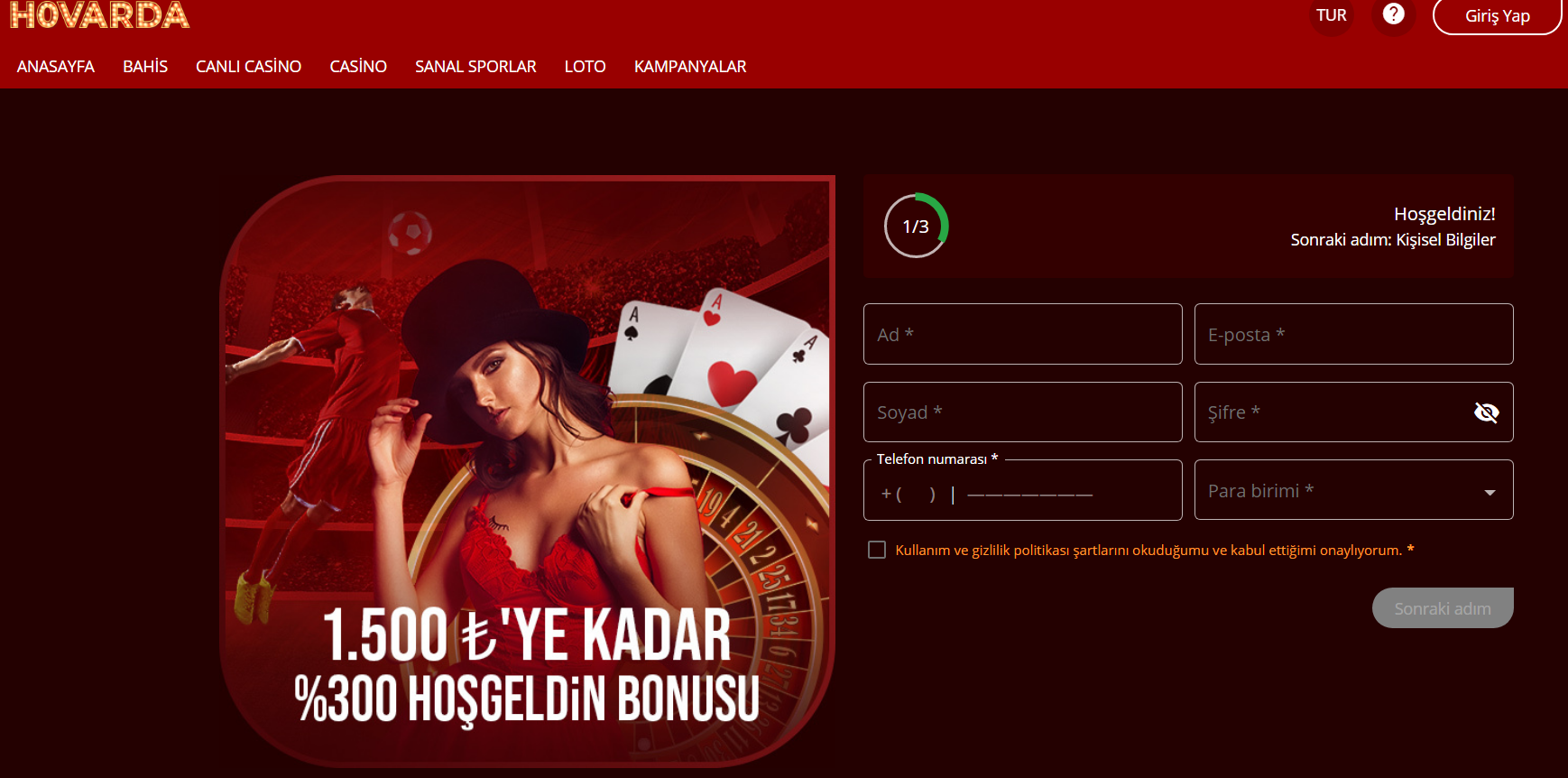 Hovarda Casino Giriş
